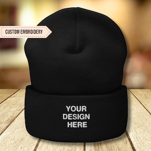 Custom Embroidered Beanie, Personalized Cuffed Beanie Winter Hat Design Your Own Embroidery Beanie Gift Unisex Beanies