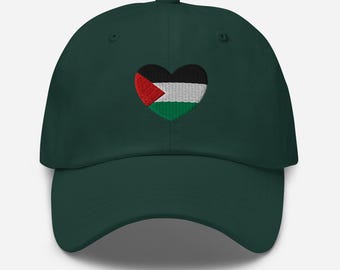 Chapeau brodé coeur drapeau de la Palestine, casquette de papa de la fierté palestinienne, casquette de baseball en coton réglable, cadeau de soutien à la Palestine, chapeau unisexe