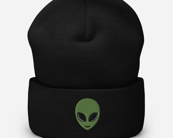 Alien Beanie Embroidered Alien Cuffed Beanie Alien Hat Alien Lover Gift