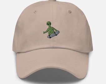 Alien Skateboard Hat Embroidered | Skateboarding Streetwear Cap | Green Alien Dad Hat | Skater Gift | Alien Lover Hat