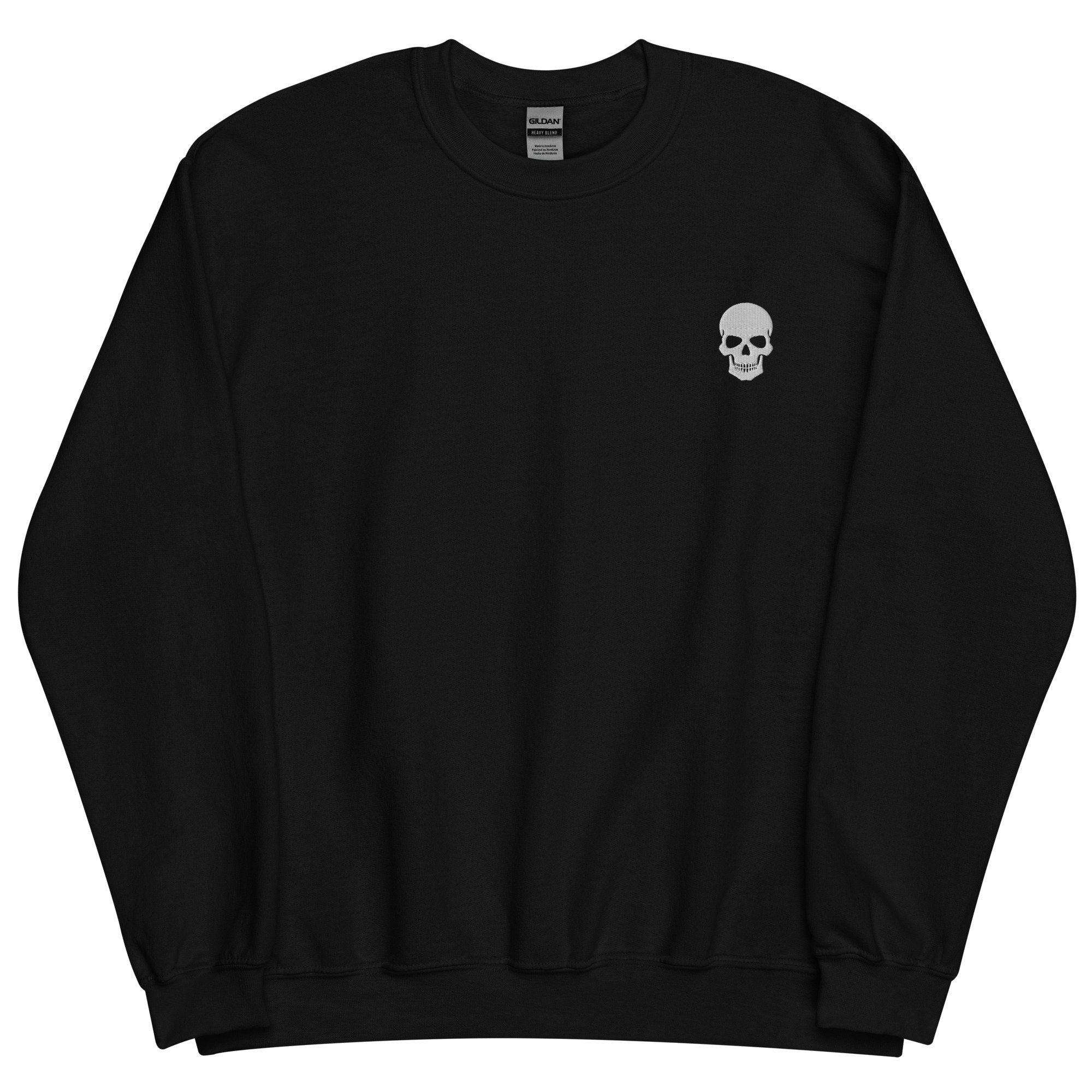 Skull Embroidered Sweatshirt Skull Unisex Crewneck Sweater Long