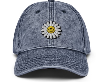 Daisy Flower Embroidered Hat Daisy Vintage Cap Faded Baseball Cap Daisy Embroidered Hat Gift for Daisy Lover
