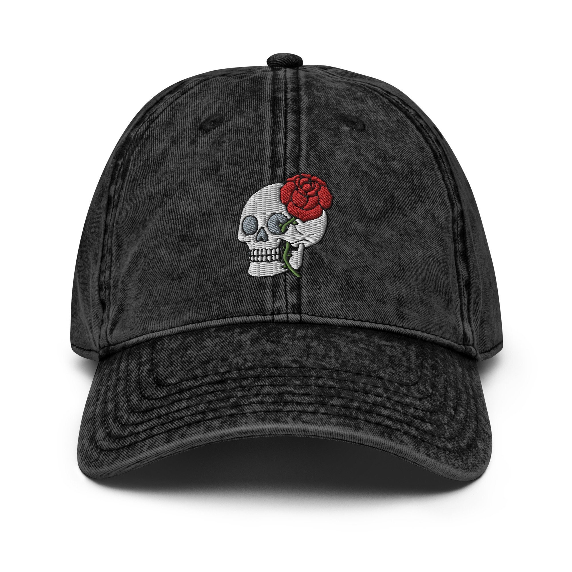 Rose Skull Embroidered Hat Red Rose Skull Hat Faded Cap Rose Rose Skull Embroidered Hat Red Rose Skull Hat Faded Cap Rose