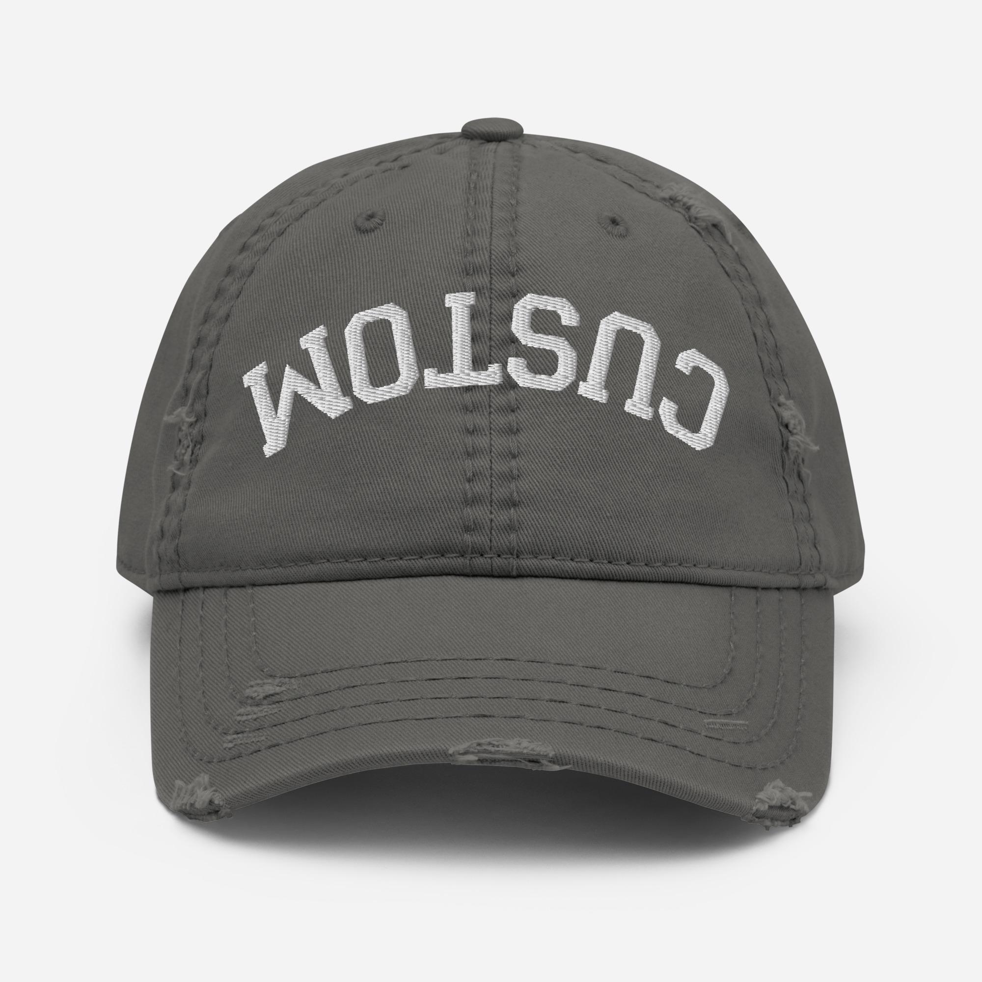 Upside Down Custom Text Embroidered Distressed Dad Hat Personalized Design Distressed Cap Embroidered Custom Hat