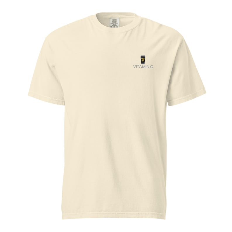 Vitamin G Guinness Beer Comfort Colors® T-Shirt, Funny Embroidered Beer Shirt, St. Patrick’s Day Gift, Irish Pub Party Tee Beer Lovers Ivory