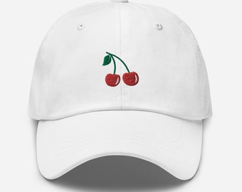 Chapeau brodé 2 cerises Chapeau papa cerise Cadeau pour amoureux de la cerise Casquette rouge cerise Chapeau cerises rouges