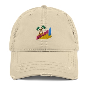 Miami Embroidered Hat, Miami Beach Distressed Dad Hat Miami Unisex Adjustable Cap Gift for Miami Fan Florida Miami Khaki Hat
