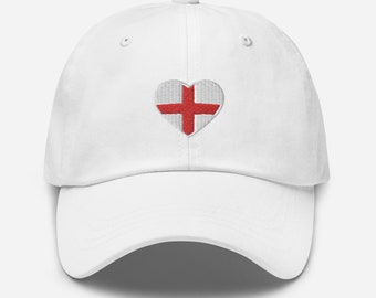 Embroidered England Flag Heart Hat, England Dad Hat England Adjustable Unisex Cap England Football Fan Gift England Lover White Baseball Hat