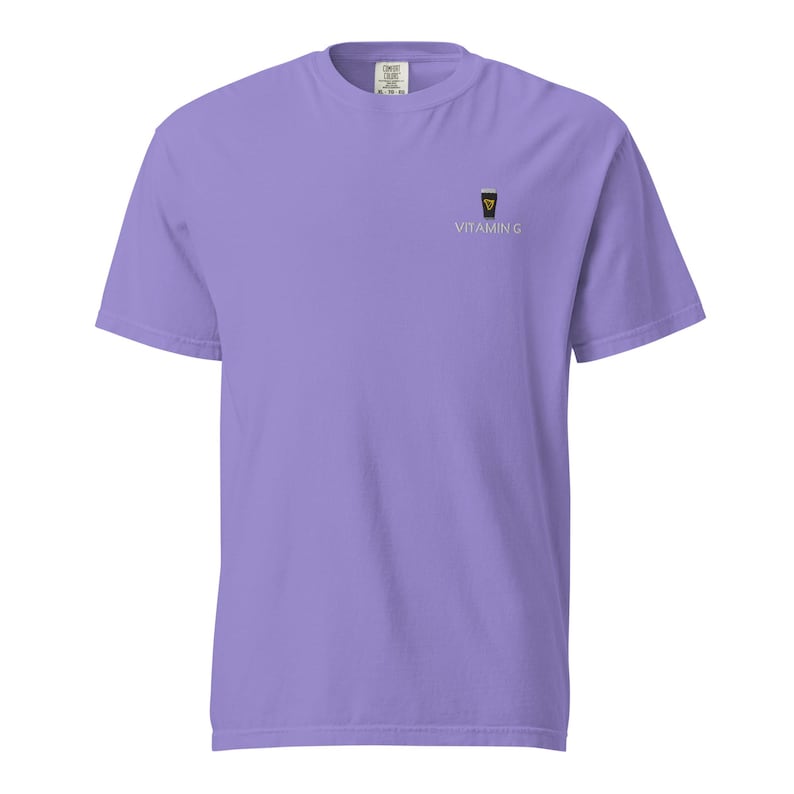 Vitamin G Guinness Beer Comfort Colors® T-Shirt, Funny Embroidered Beer Shirt, St. Patrick’s Day Gift, Irish Pub Party Tee Beer Lovers Violet