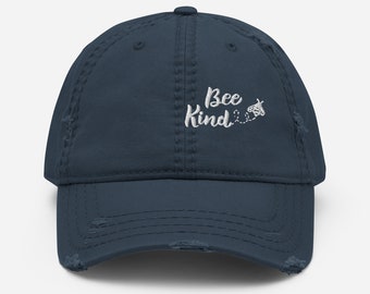 Czapka z haftem "Bee Kind", prezent dla miłośnika pszczół, uroczy kapelusz "Pszczelarz Tata", zniszczona czapka, czapka dla miłośnika natury, czapka z cytatem o życzliwości