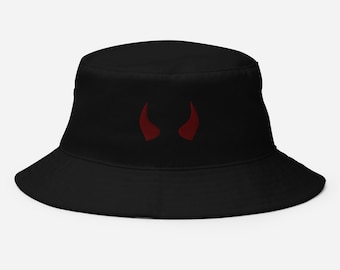 Chapeau brodé en corne de diable Chapeau de corne de diable cadeau pour goth Corne de diable chapeau de pêcheur seau Style gothique brodé cadeau d'amant de diable