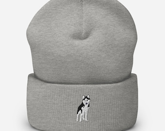 Siberian Husky Embroidered Beanie Husky Cuffed Beanie Husky Lover Gift Siberian Husky Winter Hat