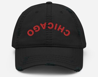 Bonnet papa brodé effet vieilli Chicago à l'envers, casquette Chicago lettres à l'envers cadeau chapeau Chicago Lover