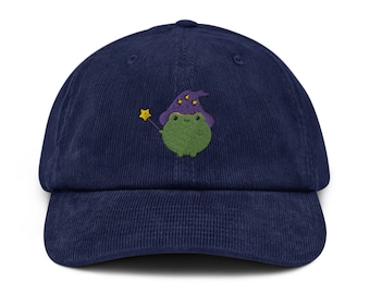 Wizard Frog Embroidered Hat, Cute Frog Corduroy Cap, Fantasy Frog Hat, Gift for Frog Lovers, Cottagecore Hat
