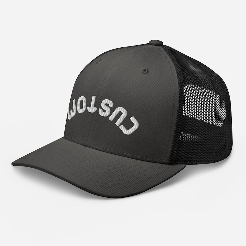 Custom Upside Down Text Embroidered Trucker Hat Trucker Cap Personalized Hat Upside Down Font