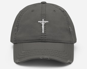 Jesus Cross Embroidered Distressed Hat Jesus Christ Dad Hat Embroidered Jesus Crucifixion Jesus Lover Gift Christianity Symbol Hat