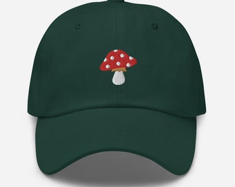 Mushroom Embroidered Hat, Red Mushroom Dad Hat Unisex Adjustable Cap Mushrooms Lover Gift