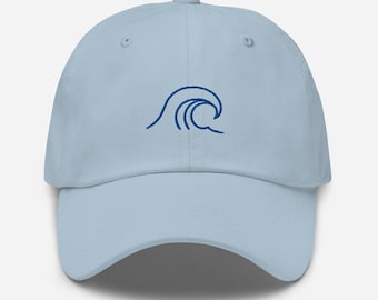 Wave Embroidered Hat, Surf Dad Hat, Ocean Wave Cap, Surf Lover Gift, Beach Hat, Minimalist Wave Hat