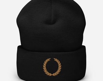 Laurel Wreath Embroidered Beanie Gold Laurel Cuffed Beanie Laurel Wreath Winter Hat Laurel Lover Gift