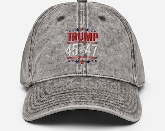 45 47 Trump Embroidered Hat, Trump 2024 Vintage Cotton Cap US Election Winner Gift