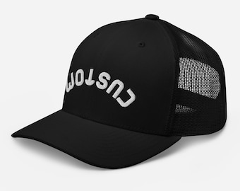 Aangepaste ondersteboven tekst geborduurd trucker, hoed trucker cap gepersonaliseerde hoed ondersteboven letters hoed cadeau aangepaste kleur trucker hoed