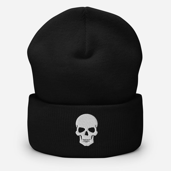 Skull Beanie Embroidered Skull Cuffed Beanie Skull Hat Skulls Lover Gift Lined Skull Beanie