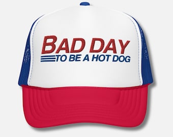 ホットドッグになるには最悪の日 フォームトラッカーハット 刺繍入りホットドッグエグゼクティブハット 面白いホットドッグトラッカーハット 最悪の日のギフト