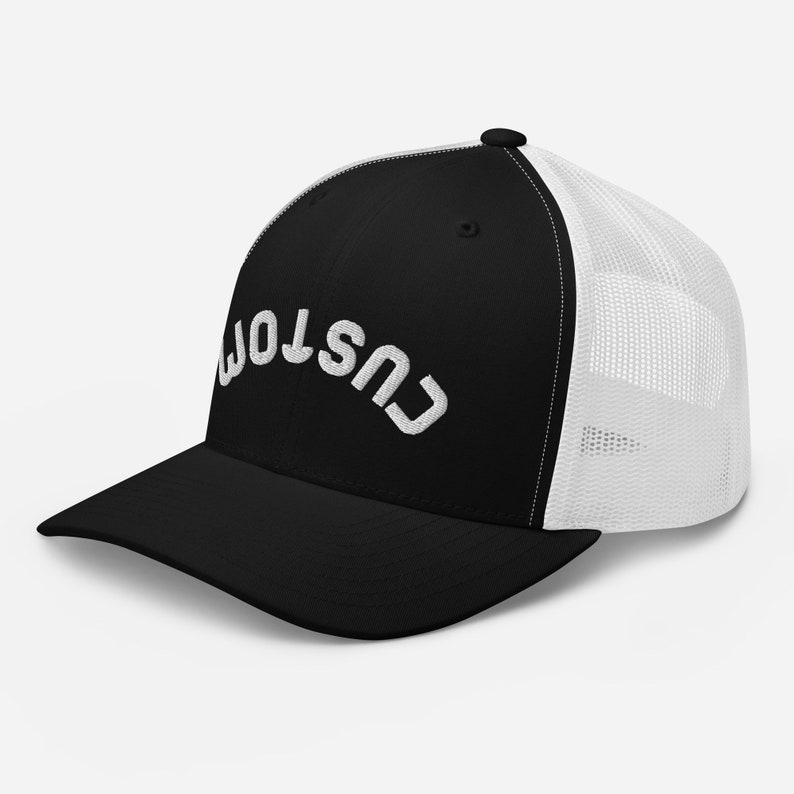 Custom Upside Down Text Embroidered Trucker Hat Trucker Cap Personalized Hat Upside Down Font