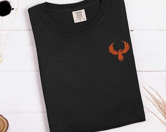 T-shirt unisexe brodé Phoenix, chemise oiseau de feu mythique, t-shirt symbole de la renaissance, t-shirt graphique en coton épais, cadeau streetwear unisexe