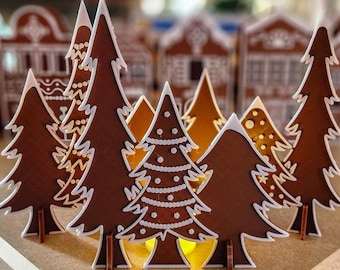 3D Gingerbread Trees - Set of 3