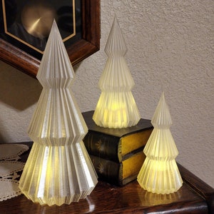 Set of Three 3D Printed Translucent Christmas Trees - LED Tea Light Candle Holders