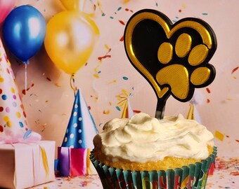 Puppy Paw & Heart Cupcake Toppers (Set of 6)