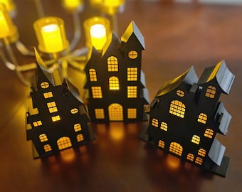 Luminarias de casa embrujada de Halloween impresas en 3D