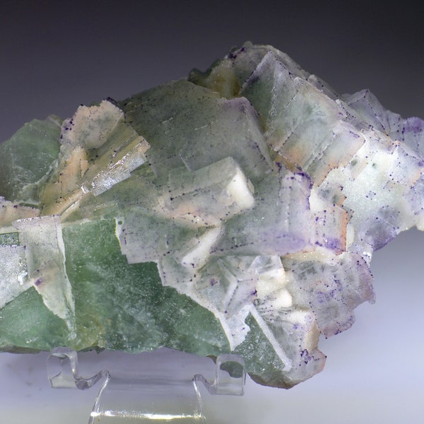 Purple pattern QR code fluorite secondary growth on quartz covered green fluorite, Qinglong, Gizhou, China