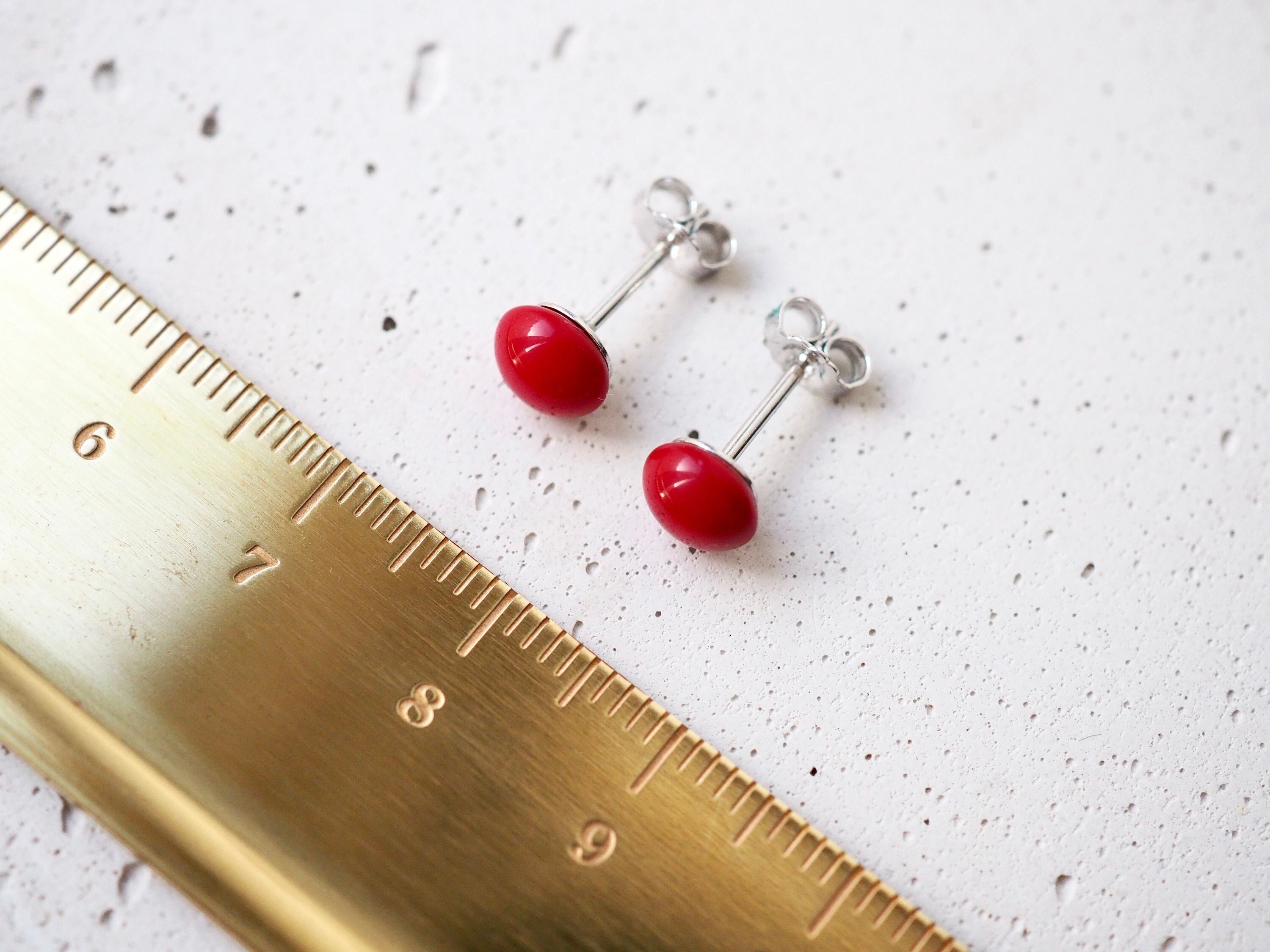 Boucles D'oreilles Clous Perle Corail Véritable Argenté - Vintage - Bijou Fantaisie - Occasion Bon état