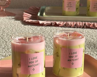 Personalised Strawberry Matcha Latte Candle Gift Box With Free Greeting Card | Latte Candle | Valentine's Day Candle | Matcha Candle