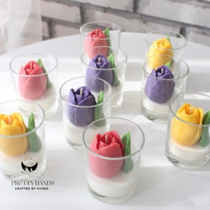 Boîte cadeau personnalisée de trois bougies de soja tulipes avec carte I Cadeau pour la Fête des Mères I Coffret cadeau avec carte de voeux gratuite I Cadeau de l'Aïd