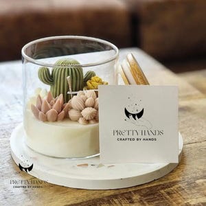 Scatola regalo personalizzata con cactus e succulente, candela da terrario con coperchio grande e biglietto d'auguri, regalo di compleanno