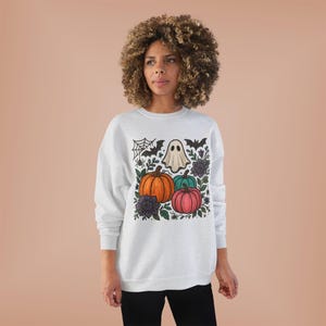 Halloween Sweatshirt, Festive Spooky Design, Creepy Fun Jumper, Multiple Colors, Eco-Friendly, Unisex Pullover, Halloween Costume, Fall
