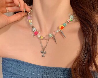 Sweet Y2K Necklace Cool Girl Style Necklace Pastel Color Jewelry Cute Charm Necklace Cute Girl Summer Jewelry K-pop Style Y2K Fashion