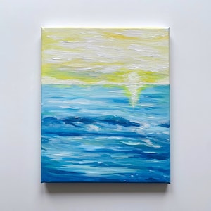 Original Sunrise Landscape Painting: Hand-painted Acrylic Painting on Canvas, Nature Art | 24x30cm
