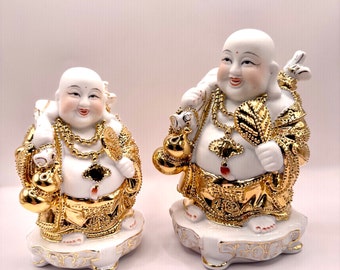 Brand NEW Vintage White and Gold Porcelain Buddha Statues Figurines Perfect GIFT Home DECOR