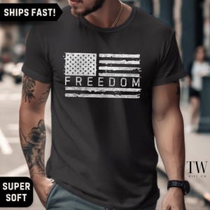 Patriotic American tee shirt for men, Freedom mens shirt, Military shirt men, Husband boyfriend tee, USA shirt, Army style American flag tee