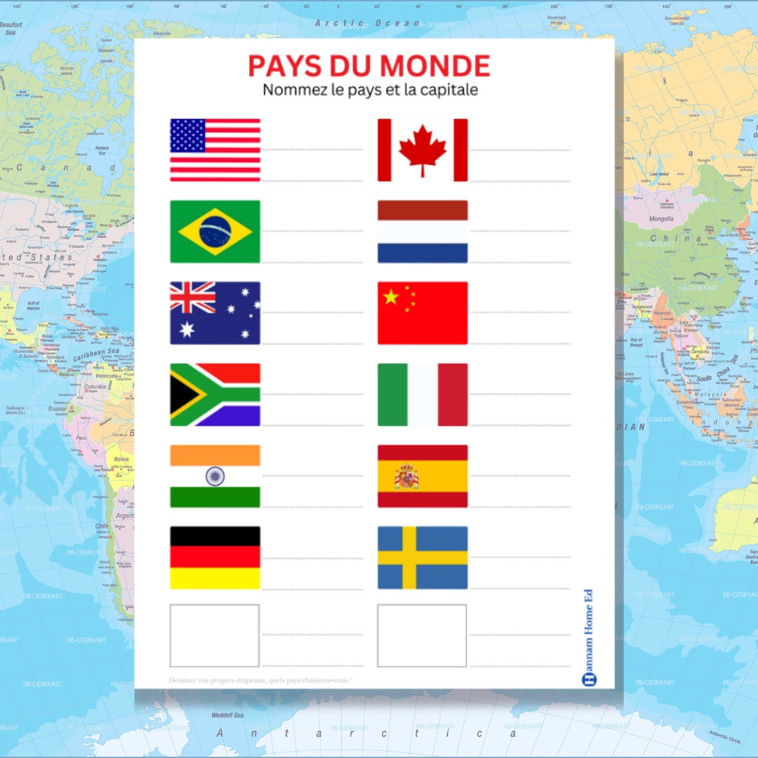 Fiche De Travail Sur Les Drapeaux Et Les Capitales Des Pays Du Monde ...