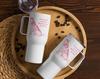 Husky Travel Mug With Handle, Coffee Tumbler, Siberian Husky Dog Mom, Insulated Cup, Funny Dog Lover Commuter Mug, Gift for Aunt,