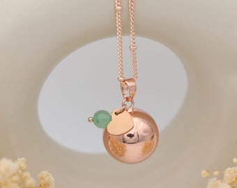 Personalized Rose Gold Bola Necklace for Pregnancy with Natural Pearl - Trendy and Soothing Gift for Future Mom - Pregnancy Bola
