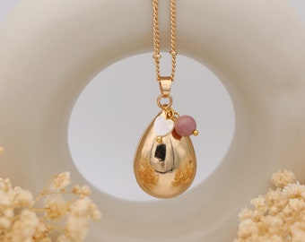 Bola de Grossesse Personnalisable - Collier de Maternité Goutte d'Eau - Cadeau pour Future Maman avec Breloque et Perle de Lithothérapie