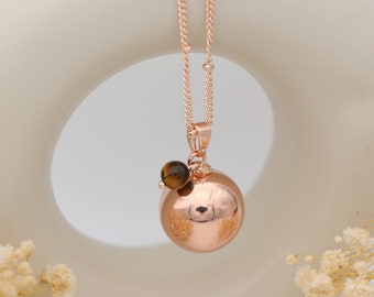 Rose Gold Pregnancy Bola with Selectable Natural Pearl - Trendy and Soothing Necklace for Maternity, Mom Gift