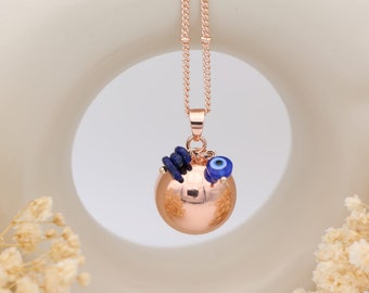Rose Gold Pregnancy Bola - Maternity Necklace with Protective Charm & Lithotherapy Beads - Meaningful Gift for Happy Announcement