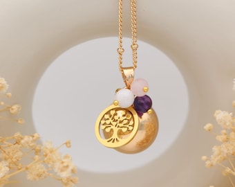 Customizable Pregnancy Bola - Maternity Necklace with Lithotherapy Beads & Charm of Your Choice - Unique Gift for Future Mom